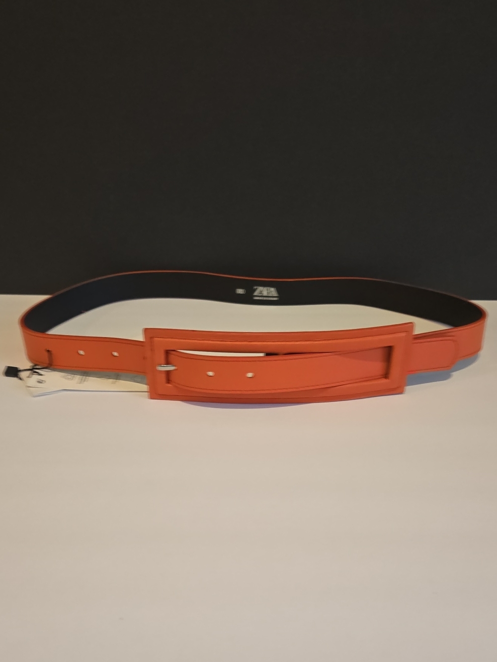 Zara Wide Buckle Orange Faux Leather Belt Nwt D